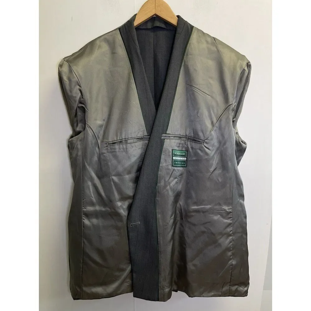 VTG Haggar‎ Imperial Athletic Fit 46R Wool Double Breasted Blazer Jacket Grey